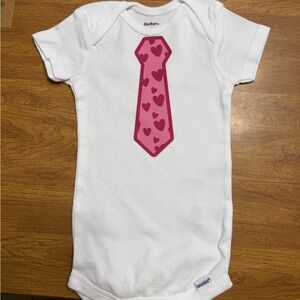 Gerber White Onesie with Pink Heart Tie Design